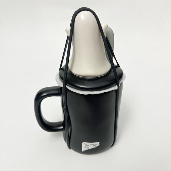 Rae Dunn Halloween BOOOO! Black Mug with White Ghost + RIP Headstone Topper NEW! - Picture 2 of 5